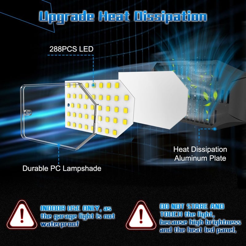 POLARPRA LED Garage Lights - 30000LM Super Brighter Garage Lighting w/ 6 Deformable Panels 6500K Led Shop Lights E26 Screw in Base for Basement Workshop Warehouse Attic - 2Pack - Image 4